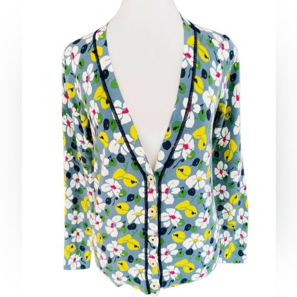 BODEN floral v neck button front cotton blend cardigan size 6. - Picture 1 of 8